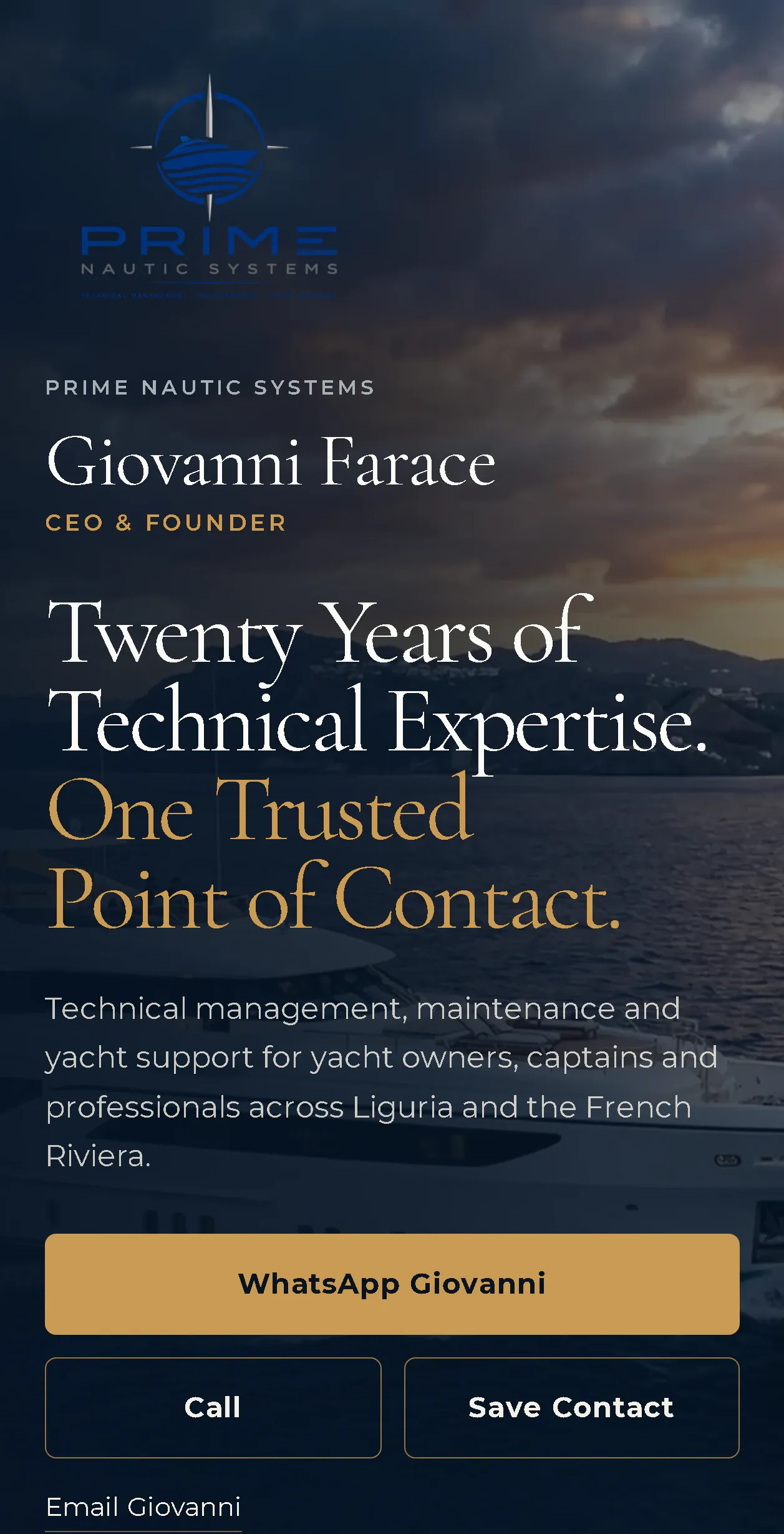 Prime Nautic Systems Digital Business Card displayed on smartphone