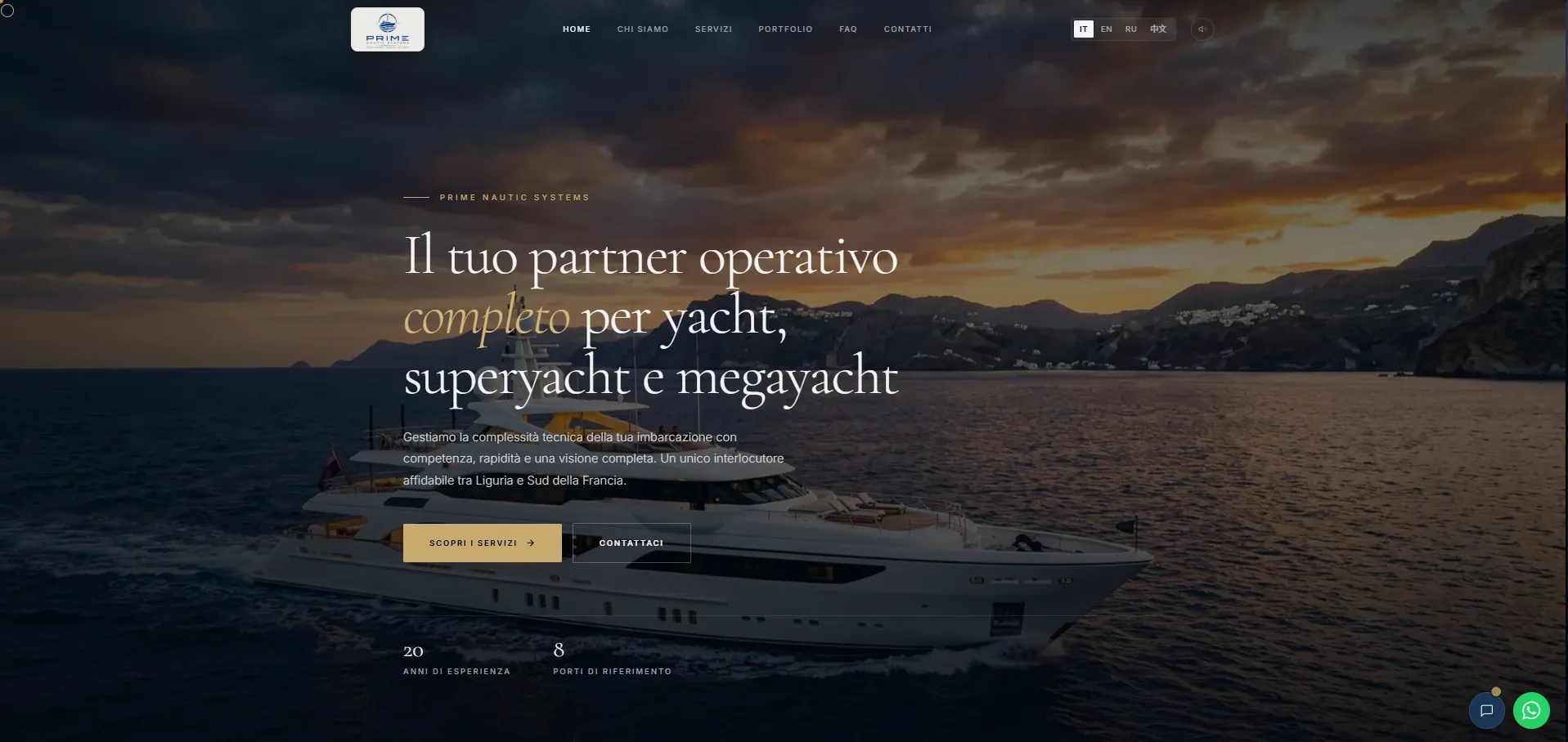 Prime Nautic Systems corporate website homepage displayed on desktop