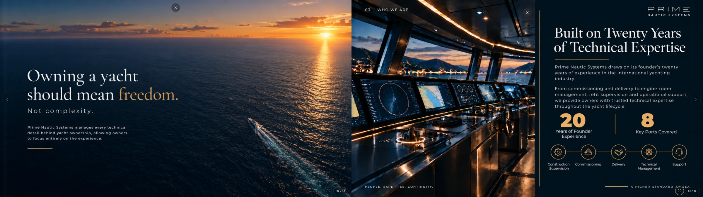 Doppia pagina interna rappresentativa della brochure digitale Prime Nautic Systems